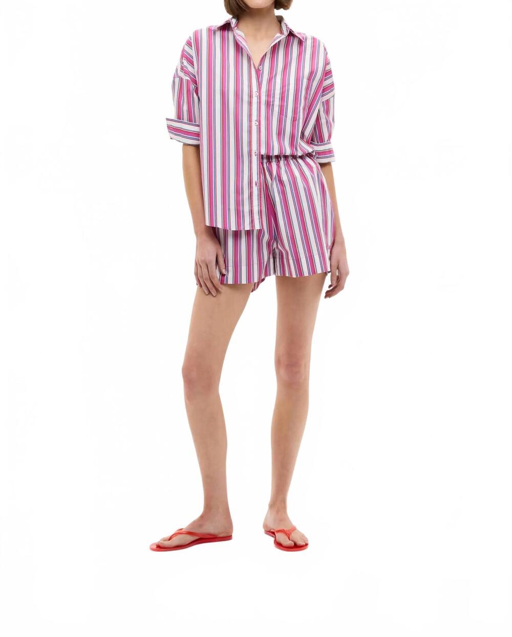 NEW LMND chiara loose leg shorts in fuschia multi stripe